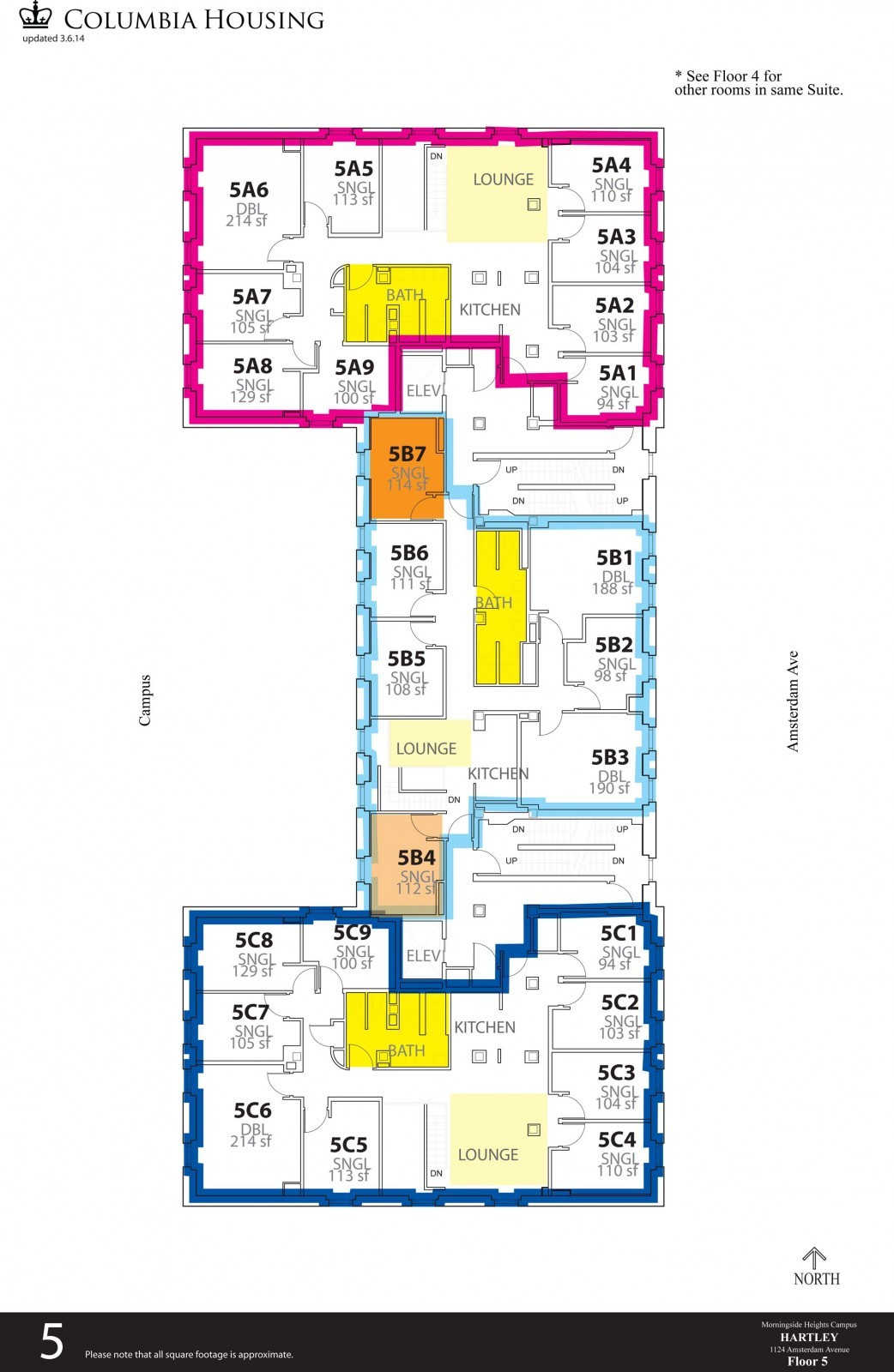 5th Floor Floor Plan - Hartley Hall Fifth Floor