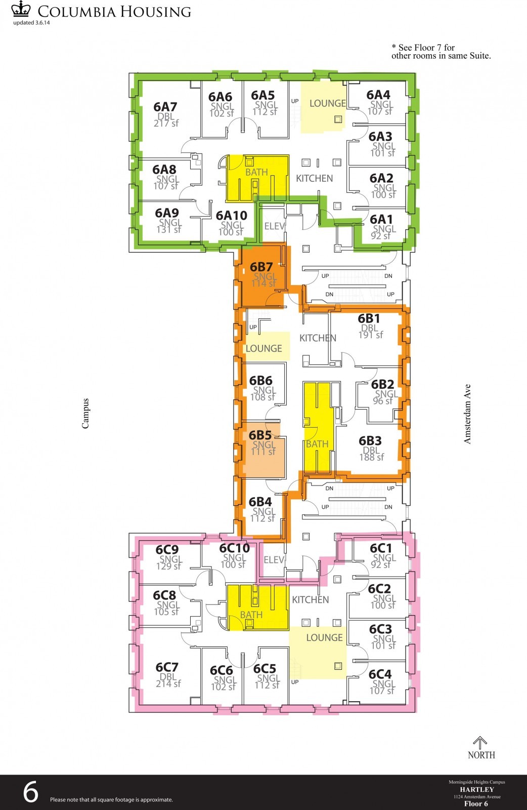 6th Floor Floor Plan - Hartley Hall Sixth Floor