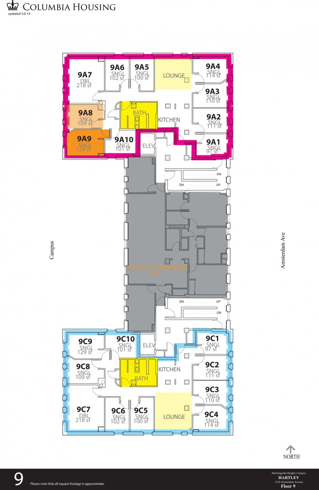 9th Floor Floor Plan - Hartley Hall Ninth Floor