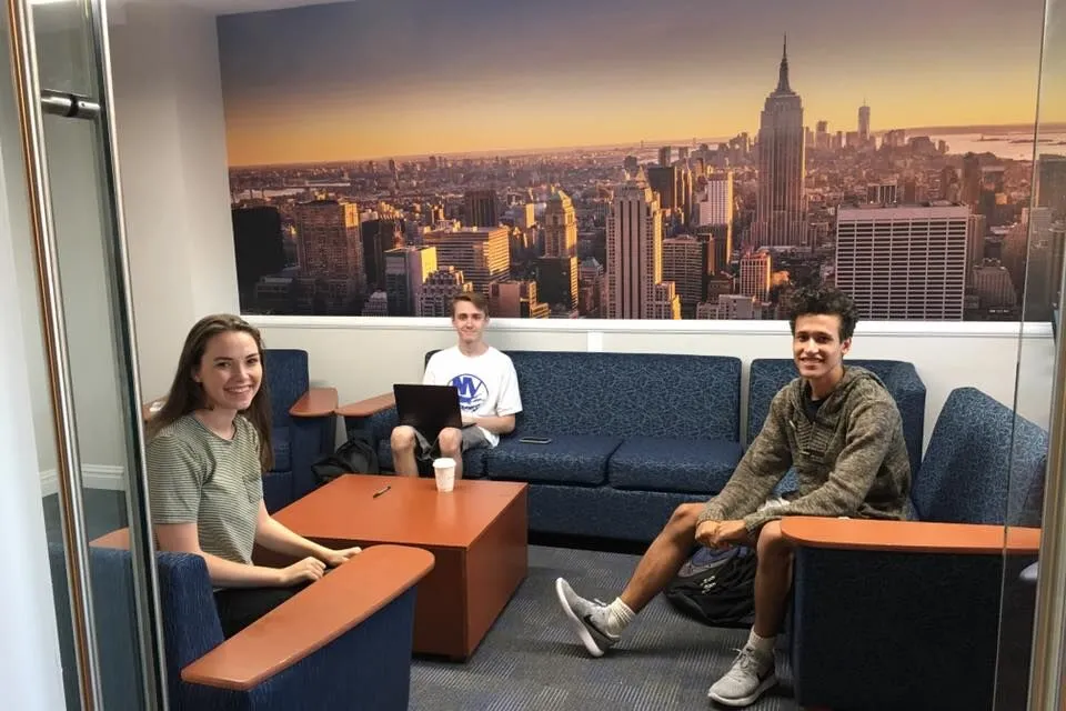 Students in a residence hall lounge