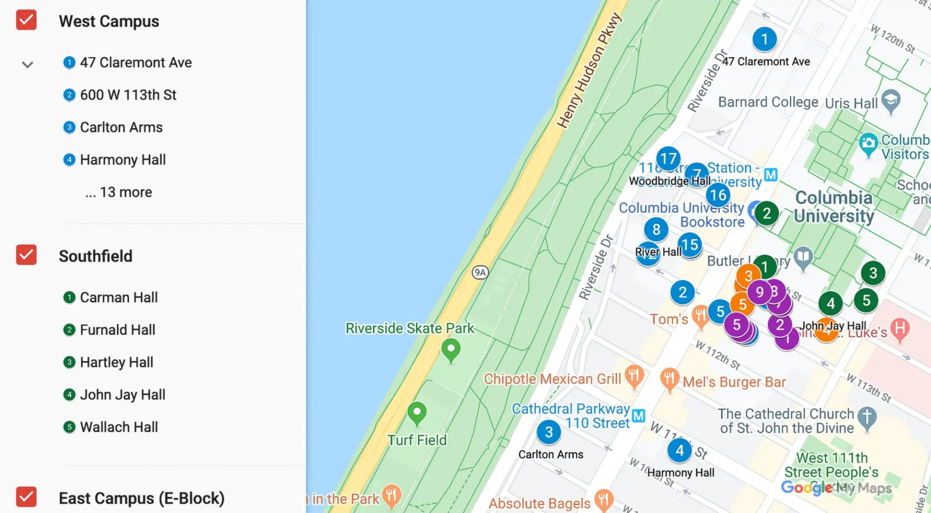portion of residence hall map
