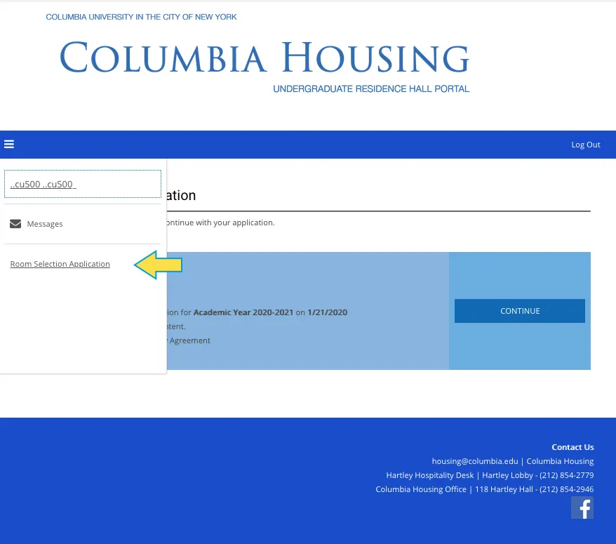 NOTE: Use Portal menu to choose Room Selection Application