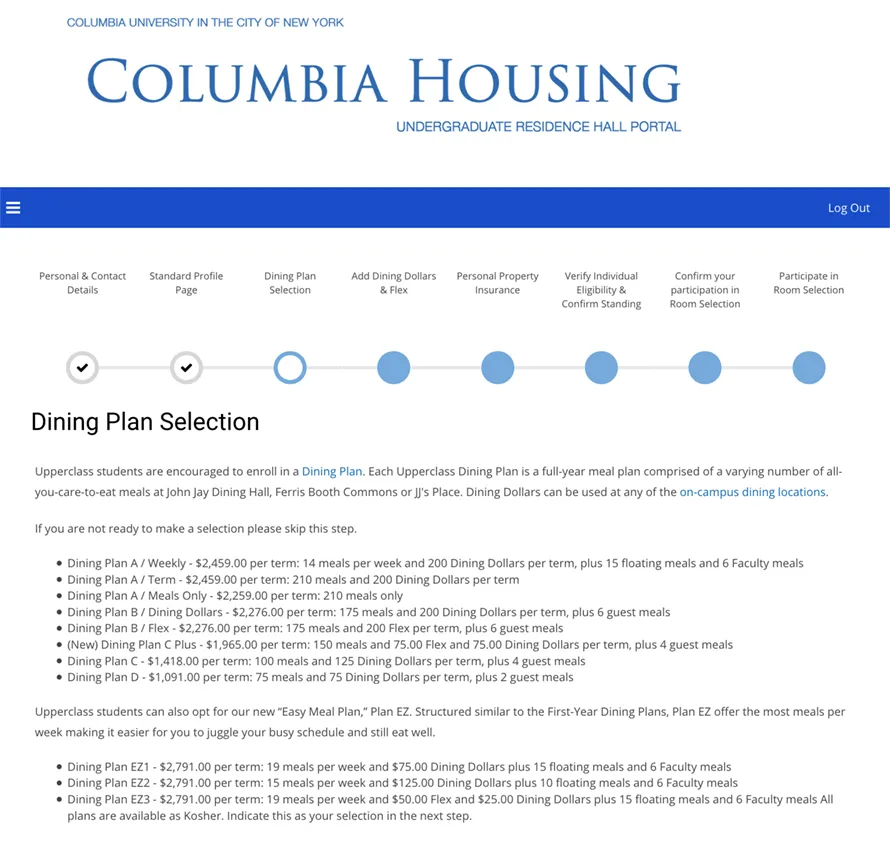 Step 6: (optional) Select a Dining Plan