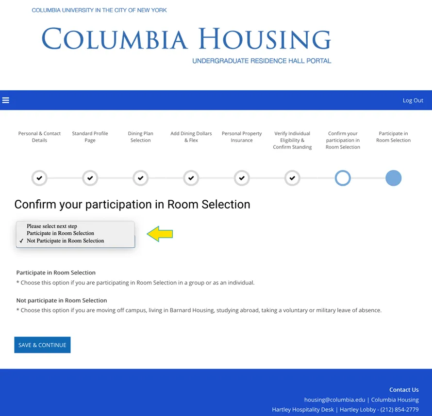 STEP 10: Confirm Participation in Room Selection
