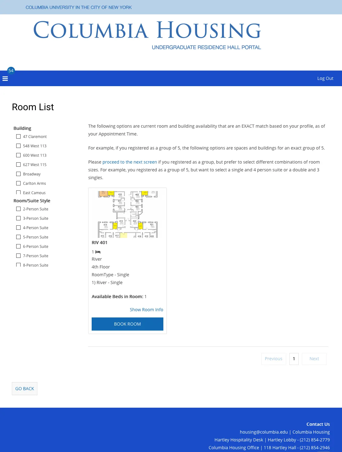 Step 2: Room List (Individual)